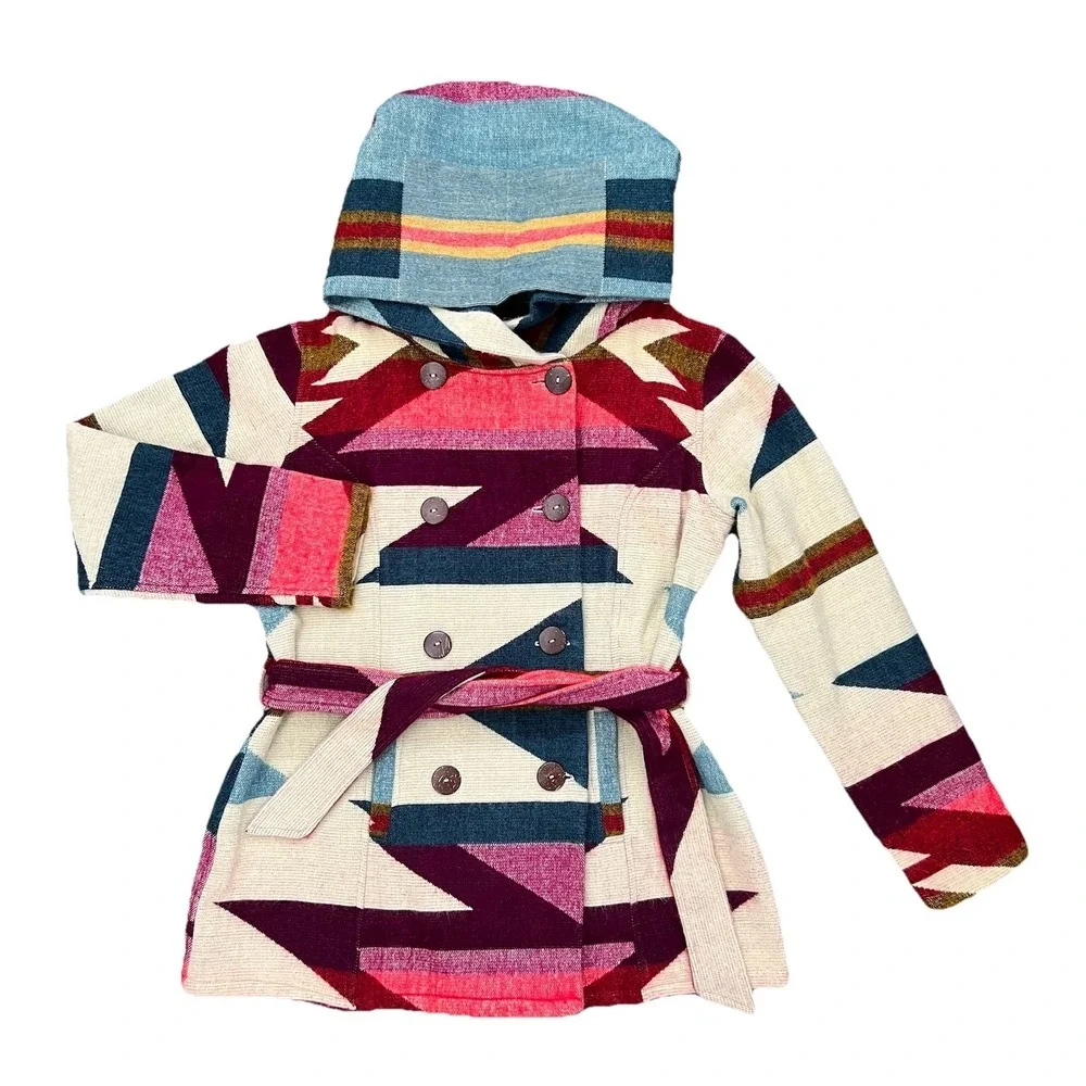 NTVES Jacket Geometric L Alpaca‎ Southwest Aztec Patchwork Ecuador Handmade Wool